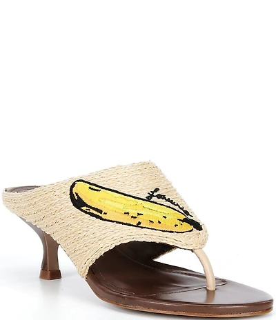 Farm Rio Raffia Icons Banana Kitten Heel Thong Slide Sandals