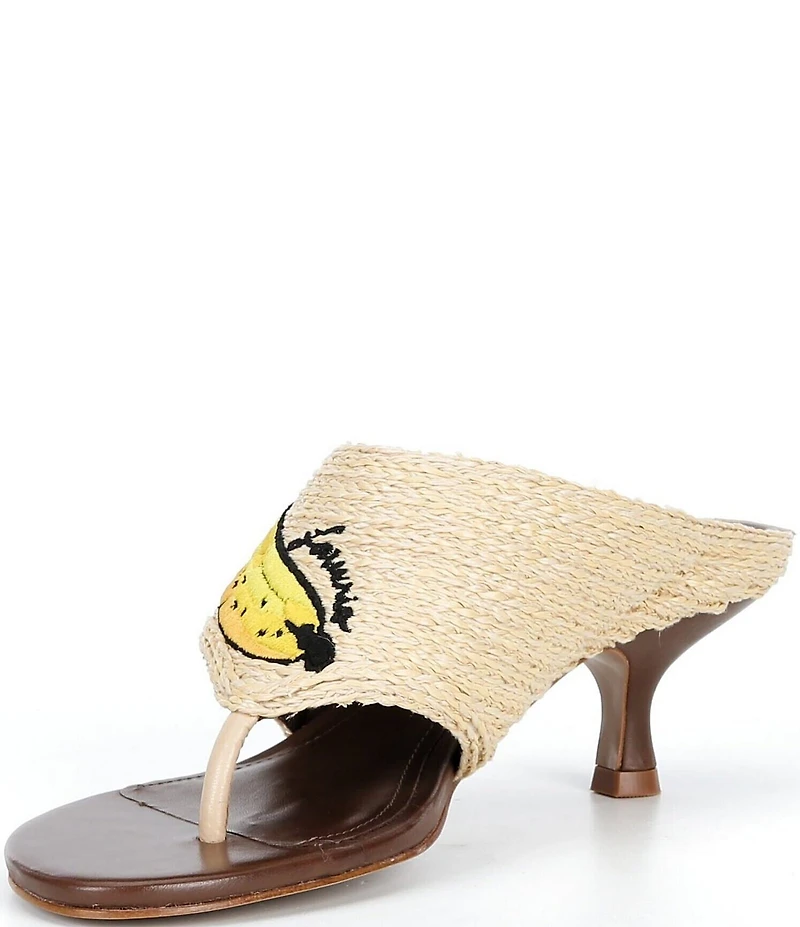 Farm Rio Raffia Icons Banana Kitten Heel Thong Slide Sandals