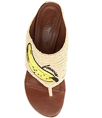 Farm Rio Raffia Icons Banana Kitten Heel Thong Slide Sandals