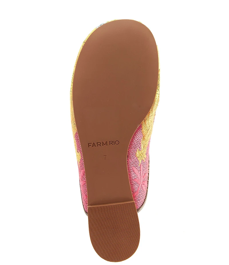 Farm Rio Raffia Icons Embroidered Flat Mules