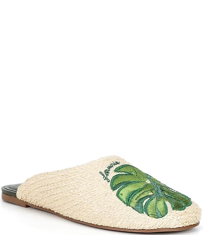 Farm Rio Raffia Icons Monstera Leaf Mules