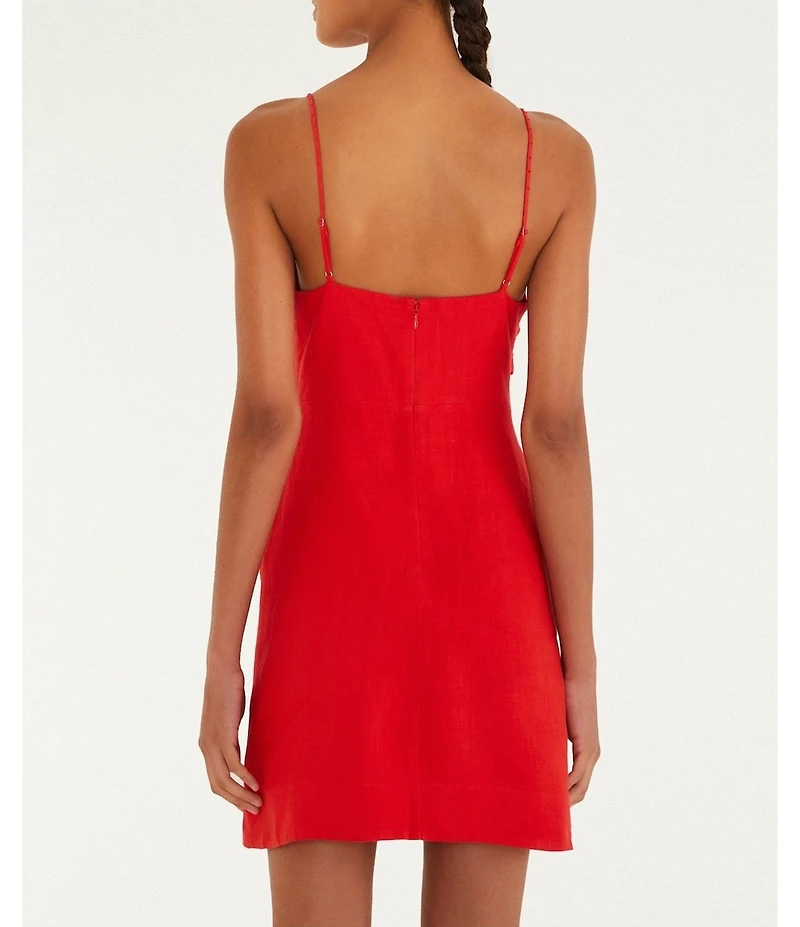 Farm Rio Red Sweetheart Neckline Sleeveless 3D Flower Mini Linen Dress