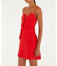 Farm Rio Red Sweetheart Neckline Sleeveless 3D Flower Mini Linen Dress