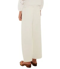 Farm Rio Richelieu White Floral Cutwork Wide Leg Twill Pants
