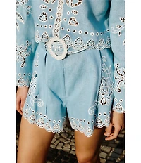 Farm Rio Romantic Richelieu Round Neck Long Sleeve Coordinating Blouse