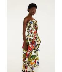 FARM Rio Sand Florart Strapless Tiered Maxi Dress