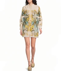 FARM Rio Sand Royal Sea High Neck Long Sleeve Mini Dress