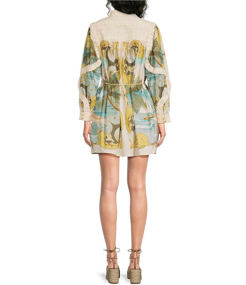 FARM Rio Sand Royal Sea High Neck Long Sleeve Mini Dress