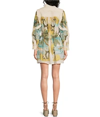 FARM Rio Sand Royal Sea High Neck Long Sleeve Mini Dress