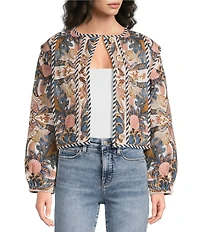 Farm Rio Sea Garden Scarf Print Long Sleeve Jacket