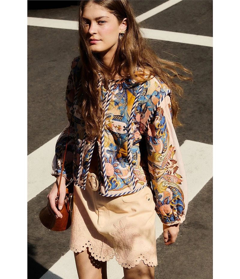 Farm Rio Sea Garden Scarf Print Long Sleeve Jacket