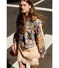 Farm Rio Sea Garden Scarf Print Long Sleeve Jacket