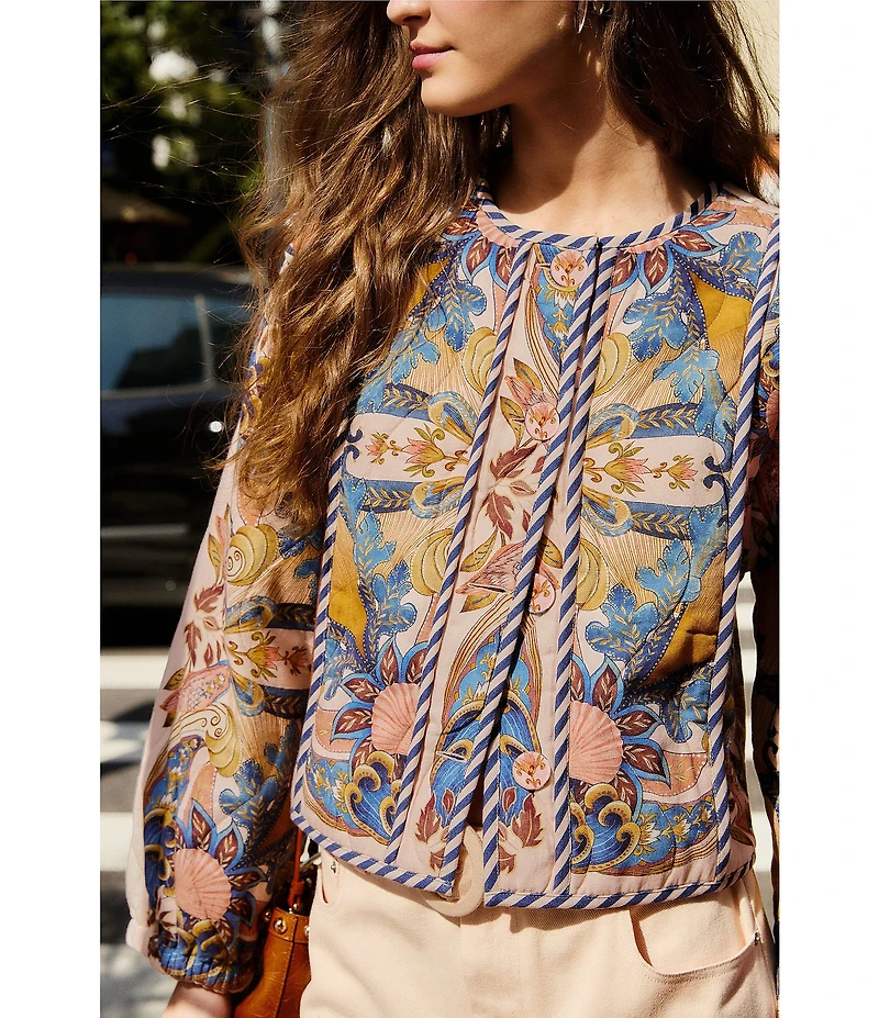 Farm Rio Sea Garden Scarf Print Long Sleeve Jacket