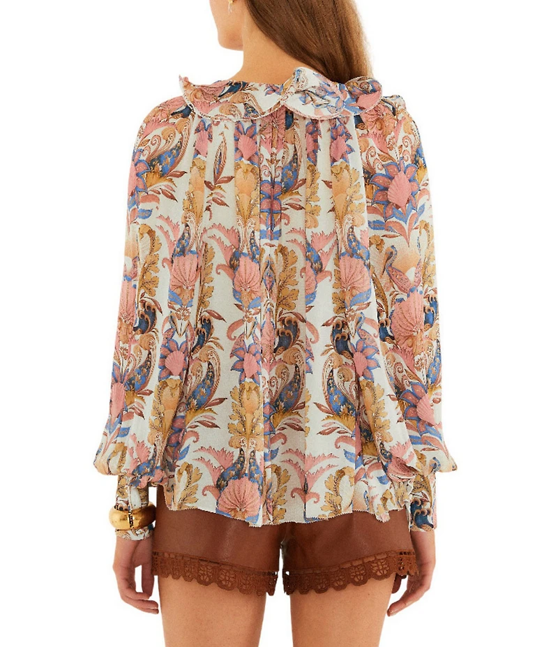 Farm Rio Sea Garden V-Neck Long Sleeve Blouse