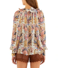 Farm Rio Sea Garden V-Neck Long Sleeve Blouse