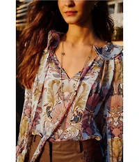 Farm Rio Sea Garden V-Neck Long Sleeve Blouse