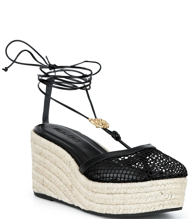 Farm Rio Sea Lace Up Ankle Wrap Ornamented Platform Wedge Espadrilles