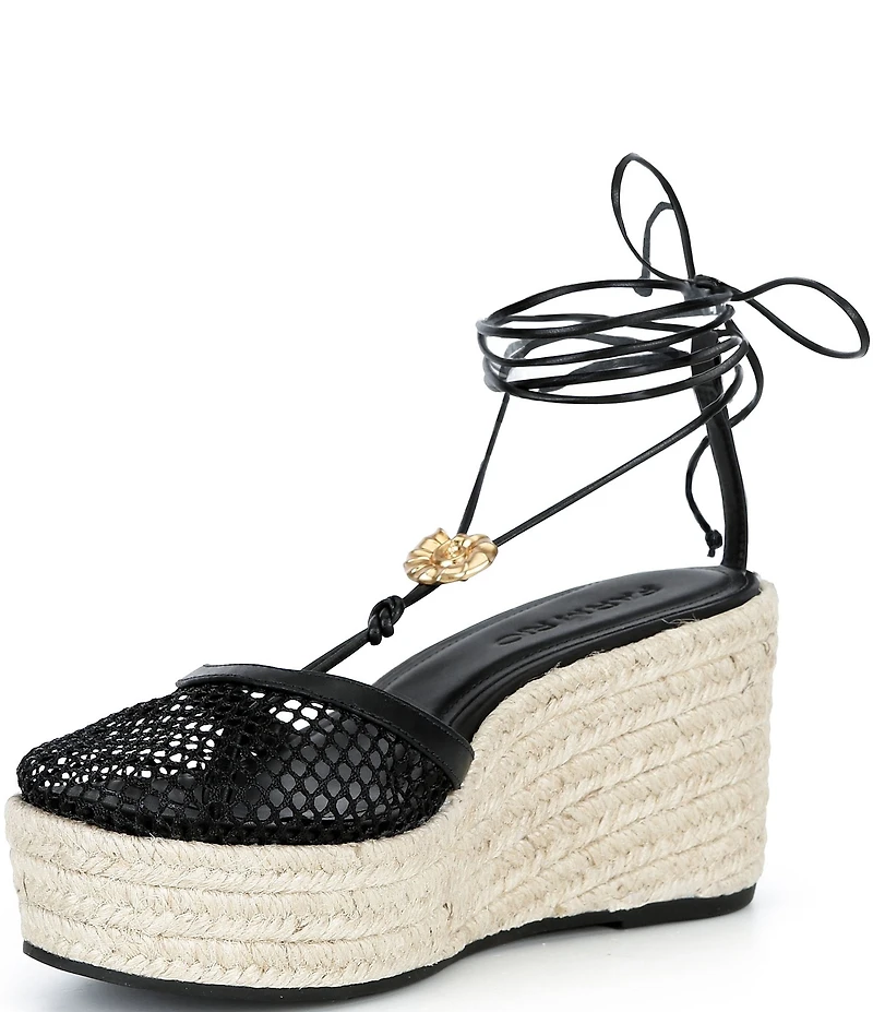 Farm Rio Sea Lace Up Ankle Wrap Ornamented Platform Wedge Espadrilles