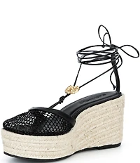 Farm Rio Sea Lace Up Ankle Wrap Ornamented Platform Wedge Espadrilles