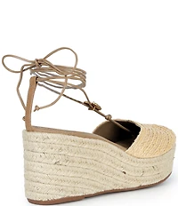 Farm Rio Sea Lace Up Ankle Wrap Raffia Ornamented Platform Wedge Espadrilles