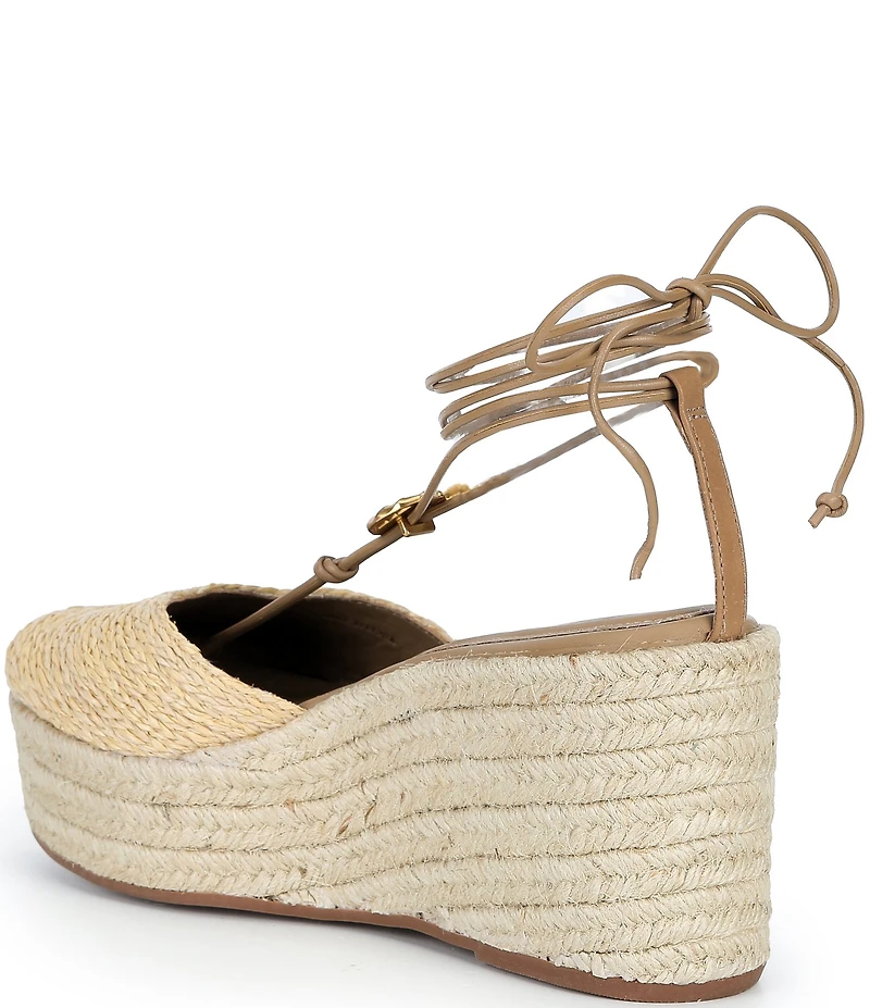 Farm Rio Sea Lace Up Ankle Wrap Raffia Ornamented Platform Wedge Espadrilles
