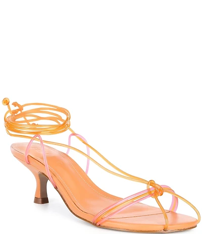 Farm Rio Spaghetti Jelly Colorblock Lace Up Kitten Heel Dress Sandals