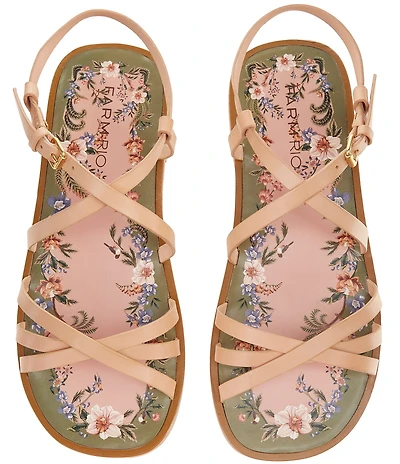 Farm Rio Spring Leather Strappy Flat Sandals