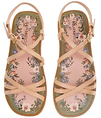 Farm Rio Spring Leather Strappy Flat Sandals