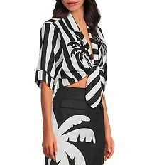 Farm Rio Spring Stripe Short Sleeve Crop Top