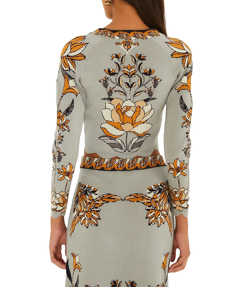 Farm Rio Stained Glass Beauty Printed V-Neck Long Sleeve Button Front Coordinating Knit Top