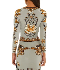 Farm Rio Stained Glass Beauty Printed V-Neck Long Sleeve Button Front Coordinating Knit Top
