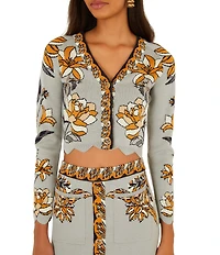 Farm Rio Stained Glass Beauty Printed V-Neck Long Sleeve Button Front Coordinating Knit Top