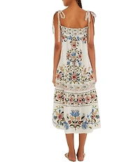 Farm Rio Stitched Garden Print Tie Shoulder Dress Swim Cover-Up