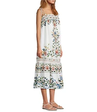 Farm Rio Stitched Garden Print Tie Shoulder Dress Swim Cover-Up