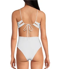 Farm Rio Stitched Garden Scalloped Floral Embroidered One Piece Swimsuit