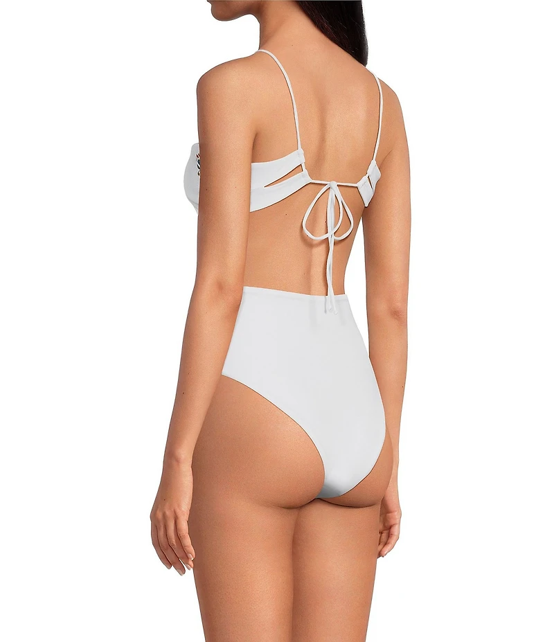 Farm Rio Stitched Garden Scalloped Floral Embroidered One Piece Swimsuit