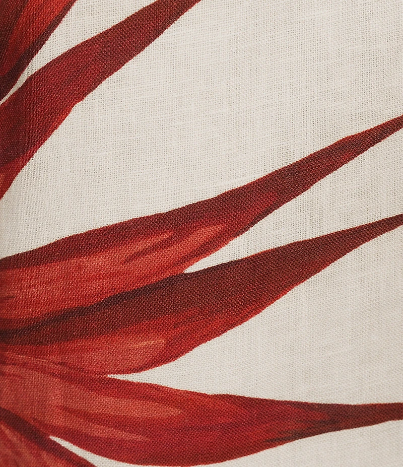 Farm Rio Strelitzia Sand Floral Placement Print Sweetheart Neck Sleeveless Linen Midi Dress