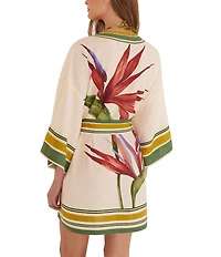 Farm Rio Strilitzia Light Blush Print Belted Kimono Swim Cover-Up