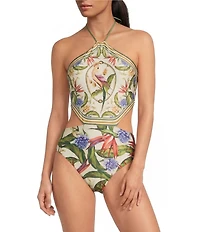 Farm Rio Strilitzia Light Blush Print Halter One Piece Swimsuit