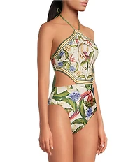 Farm Rio Strilitzia Light Blush Print Halter One Piece Swimsuit