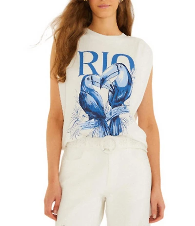 Farm Rio Toucan Rio Graphic Print Crew Neck Sleeveless Shoulder Pad Tank Tee