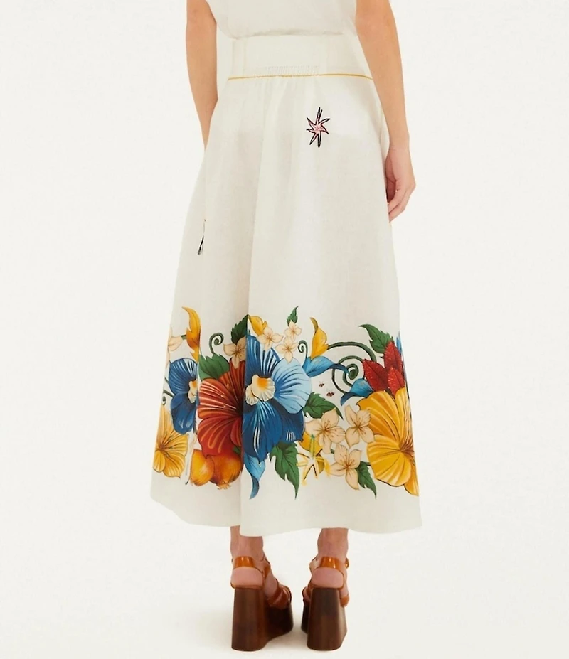 Farm Rio Tropi Embroidered Linen Maxi Skirt