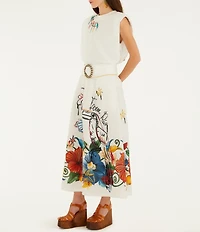 Farm Rio Tropi Embroidered Linen Maxi Skirt