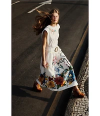 Farm Rio Tropi Embroidered Linen Maxi Skirt