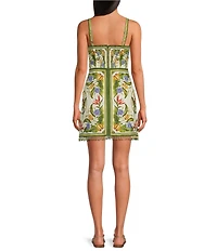 FARM Rio Tropical Scarf Square Neck Sleeveless Printed Linen Mini Dress