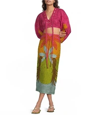 Farm Rio Usiacuri Floral Print High Rise Linen Maxi Skirt