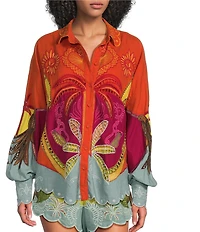 Farm Rio Usiacuri Richelieu Collar Long Sleeve Coordinating Linen Shirt