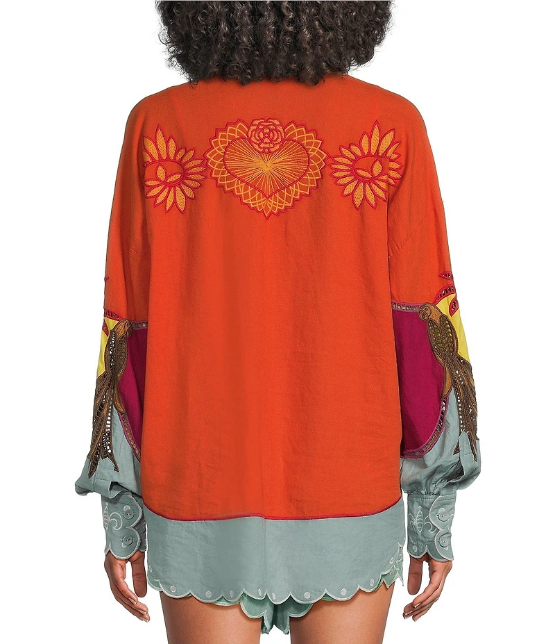 Farm Rio Usiacuri Richelieu Collar Long Sleeve Coordinating Linen Shirt