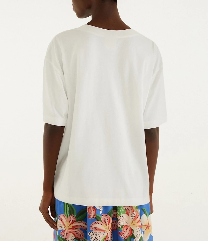Farm Rio White Tropical Rose Organic Cotton Crew Neck Short Sleeve Relaxed T-Shirt