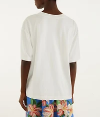 Farm Rio White Tropical Rose Organic Cotton Crew Neck Short Sleeve Relaxed T-Shirt